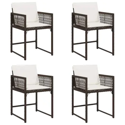 vidaXL Vrtni stoli z blazinami 4 kosi rjav poli ratan