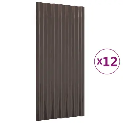 vidaXL Strešne plošče 12 kosov prašno premazano jeklo rjave 80x36 cm