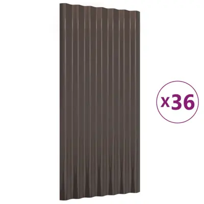 vidaXL Strešne plošče 36 kosov prašno premazano jeklo rjave 80x36 cm