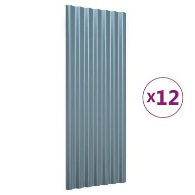 vidaXL Strešne plošče 12 kosov prašno premazano jeklo sive 100x36 cm