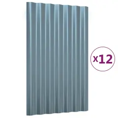 vidaXL Strešne plošče 12 kosov prašno premazano jeklo sive 60x36 cm