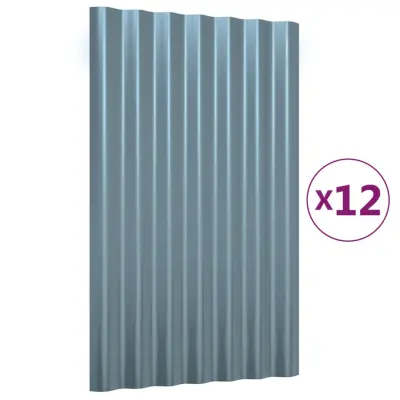 vidaXL Strešne plošče 12 kosov prašno premazano jeklo sive 60x36 cm