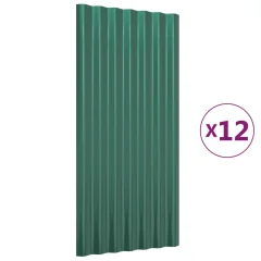 vidaXL Strešne plošče 12 kosov prašno premazano jeklo zelene 80x36 cm