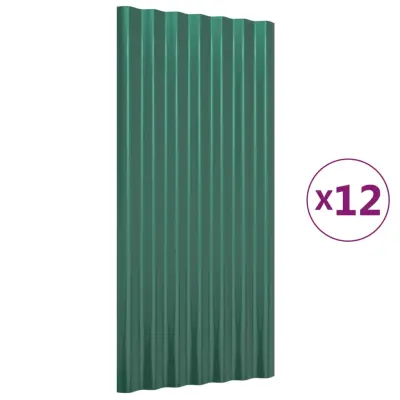 vidaXL Strešne plošče 12 kosov prašno premazano jeklo zelene 80x36 cm
