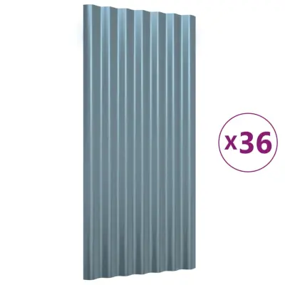 vidaXL Strešne plošče 36 kosov prašno premazano jeklo sive 80x36 cm