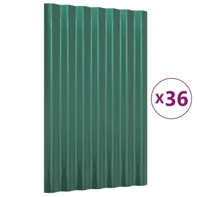 vidaXL Strešne plošče 36 kosov prašno premazano jeklo zelene 60x36 cm