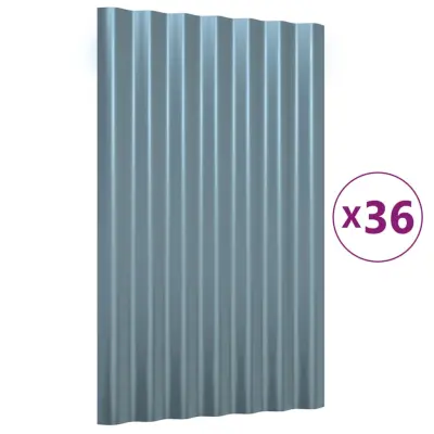 vidaXL Strešne plošče 36 kosov prašno premazano jeklo sive 60x36 cm