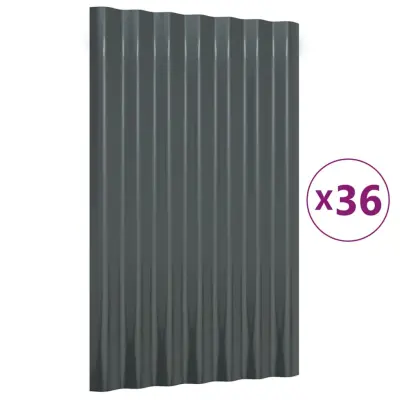 vidaXL Strešne plošče 36 kos. prašno premazano jeklo antracit 60x36 cm