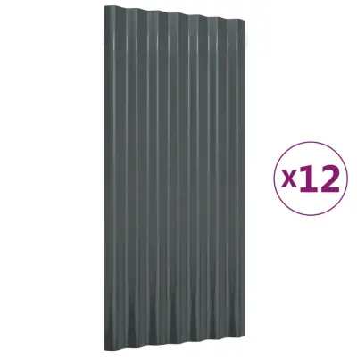 vidaXL Strešne plošče 12 kos. prašno premazano jeklo antracit 80x36 cm
