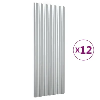vidaXL Strešne plošče 12 kosov prašno premazano jeklo srebrne 100x36cm