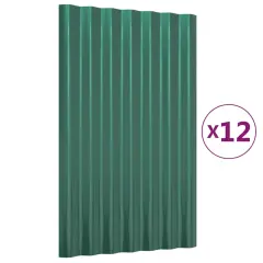 vidaXL Strešne plošče 12 kosov prašno barvano jeklo zelene 60x36 cm