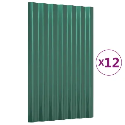 vidaXL Strešne plošče 12 kosov prašno barvano jeklo zelene 60x36 cm