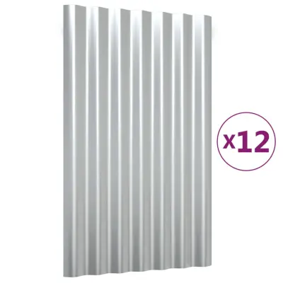 vidaXL Strešne plošče 12 kosov prašno barvano jeklo srebrne 60x36 cm