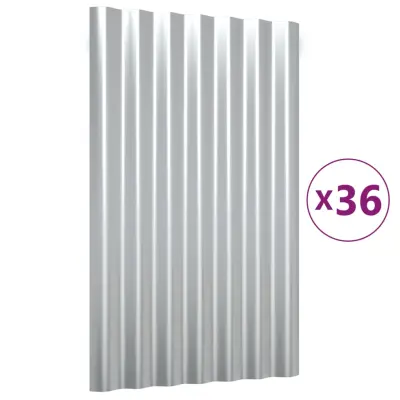 vidaXL Strešne plošče 36 kosov prašno premazano jeklo srebrne 60x36 cm