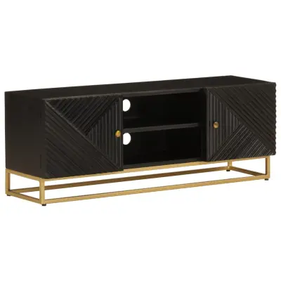 vidaXL TV omarica črna 110x30x40 cm trden mangov les in železo