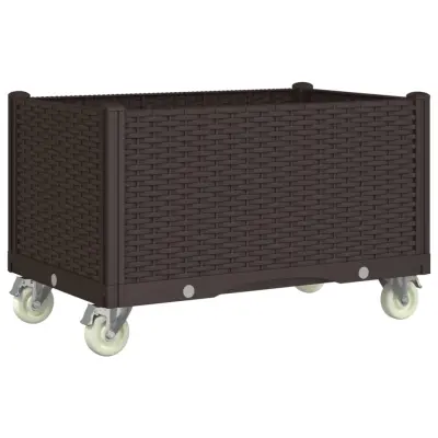 vidaXL Cvetlično korito s kolesi rjavo 80x50x54 cm PP