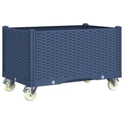 vidaXL Cvetlično korito s kolesi modro sivo 80x50x54 cm PP