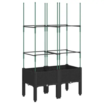 vidaXL Cvetlično korito z oporno mrežo črno 80x40x142,5 cm PP