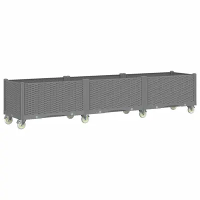 vidaXL Cvetlično korito s kolesi svetlo sivo 240x50x54 cm PP