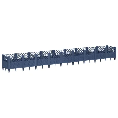 vidaXL Cvetlično korito z zatiči modro sivo 363,5x43,5x43,5 cm PP