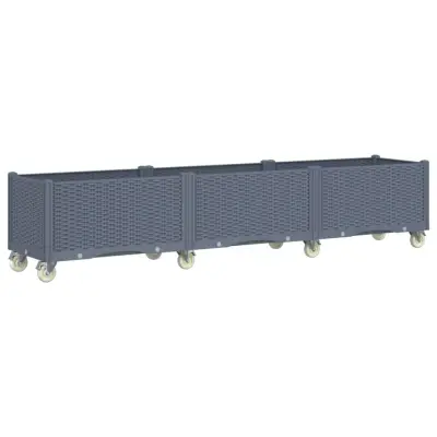 vidaXL Cvetlično korito s kolesi sivo 240x50x54 cm PP