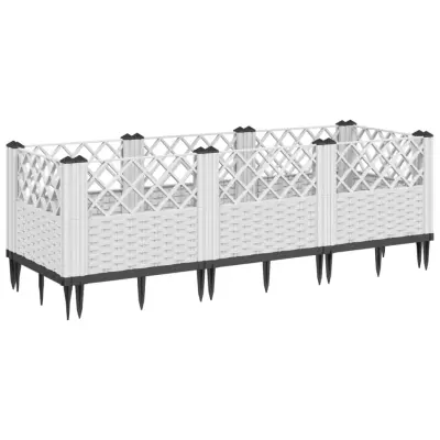 vidaXL Cvetlično korito z zatiči belo 123,5x43,5x43,5 cm PP