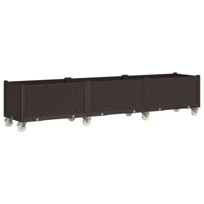 vidaXL Cvetlično korito s kolesi rjavo 240x50x54 cm PP