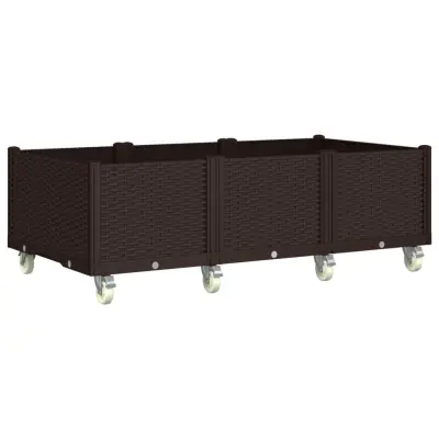 vidaXL Cvetlično korito s kolesi rjavo 150x80x54 cm PP