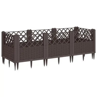 vidaXL Cvetlično korito z zatiči rjavo 123,5x43,5x43,5 cm PP