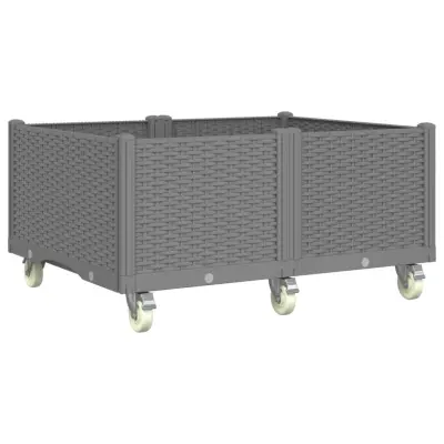 vidaXL Cvetlično korito s kolesi svetlo sivo 100x80x54cm PP