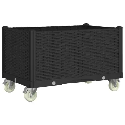 vidaXL Cvetlično korito s kolesi črno 80x50x54 cm PP