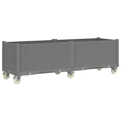 vidaXL Cvetlično korito s kolesi svetlo sivo 160x50x54 cm PP