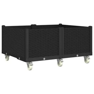 vidaXL Cvetlično korito s kolesi črno 100x80x54 cm PP