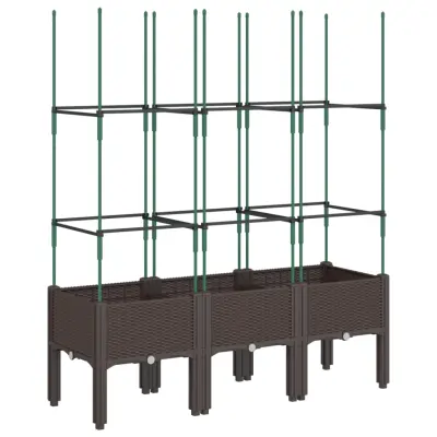 vidaXL Cvetlično korito z oporno mrežo rjavo 120x40x142,5 cm PP