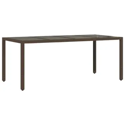 vidaXL Vrtna miza s stekleno ploščo rjav 190x90x75 cm poli ratan