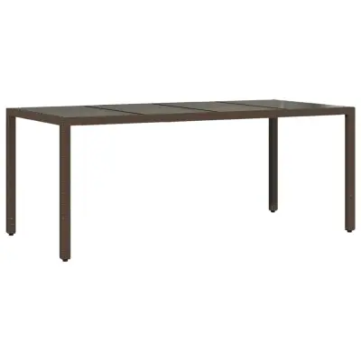 vidaXL Vrtna miza s stekleno ploščo rjav 190x90x75 cm poli ratan