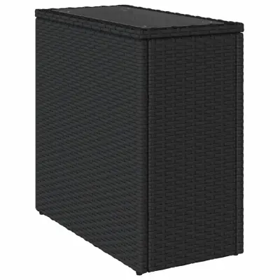 vidaXL Vrtna miza s stekleno mizno ploščo črna 58x27,5x55cm poli ratan