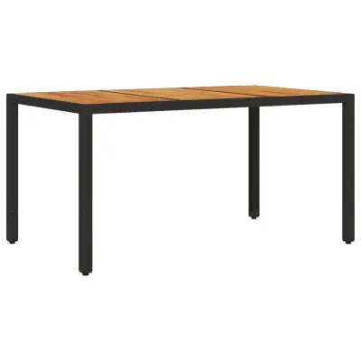 vidaXL Vrtna miza z leseno akacijevo ploščo črna 150x90x75 cm PE ratan
