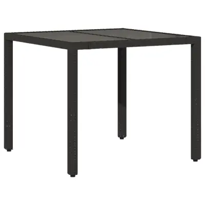 vidaXL Vrtna miza s stekleno ploščo črna 90x90x75 cm poli ratan