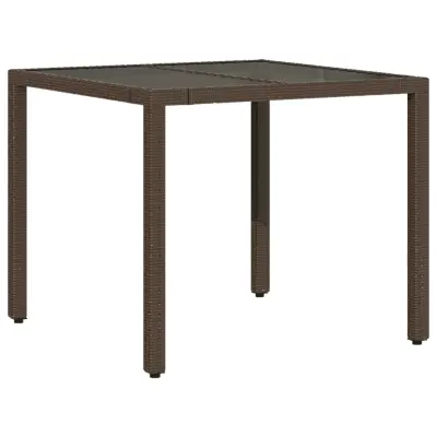 vidaXL Vrtna miza s stekleno ploščo rjava 90x90x75 cm poli ratan