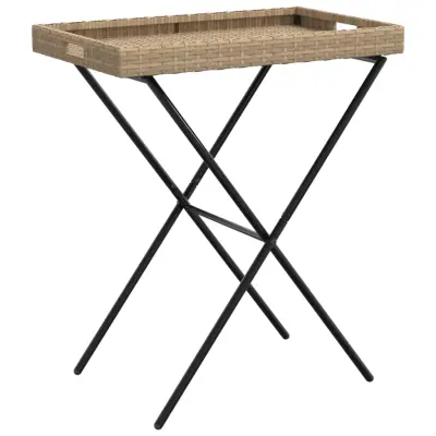 vidaXL Zložljiva miza s pladnjem bež 65x40x75 cm poli ratan