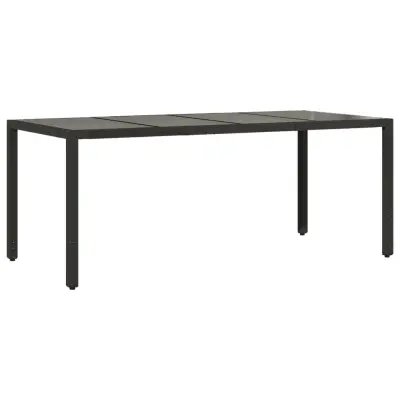 vidaXL Vrtna miza s stekleno ploščo črna 190x90x75 cm poli ratan