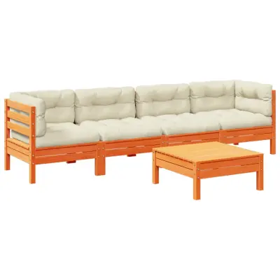 vidaXL Vrtna sedežna garnitura 5-delna z blazinami voščeno rjava