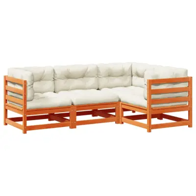 vidaXL Vrtna sedežna garnitura 4-delna z blazinami voščeno rjava