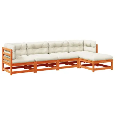 vidaXL Vrtna sedežna garnitura 5-delna z blazinami voščeno rjava