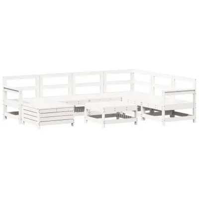 vidaXL Vrtna sedežna garnitura 8-delna bela trdna borovina