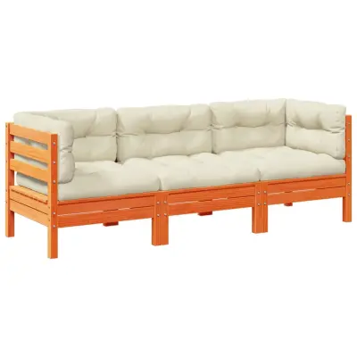 vidaXL Vrtna sedežna garnitura 3-delna z blazinami voščeno rjava