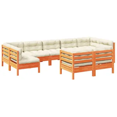 vidaXL Vrtna sedežna garnitura 9-delna z blazinami voščeno rjava