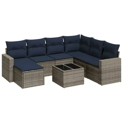 vidaXL Vrtna sedežna garnitura 8-delna z blazinami siv poli ratan