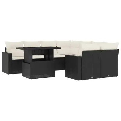 vidaXL Vrtna sedežna garnitura 9-delna z blazinami črn poli ratan